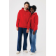 Un homme et une femme posent côte à côte, vêtus de sweats à capuche rouge vif avec cordons de serrage et poches kangourou, assoc Un homme et une femme posent côte à côte, vêtus de sweats à capuche rouge vif avec cordons de serrage et poches kangourou, assoc