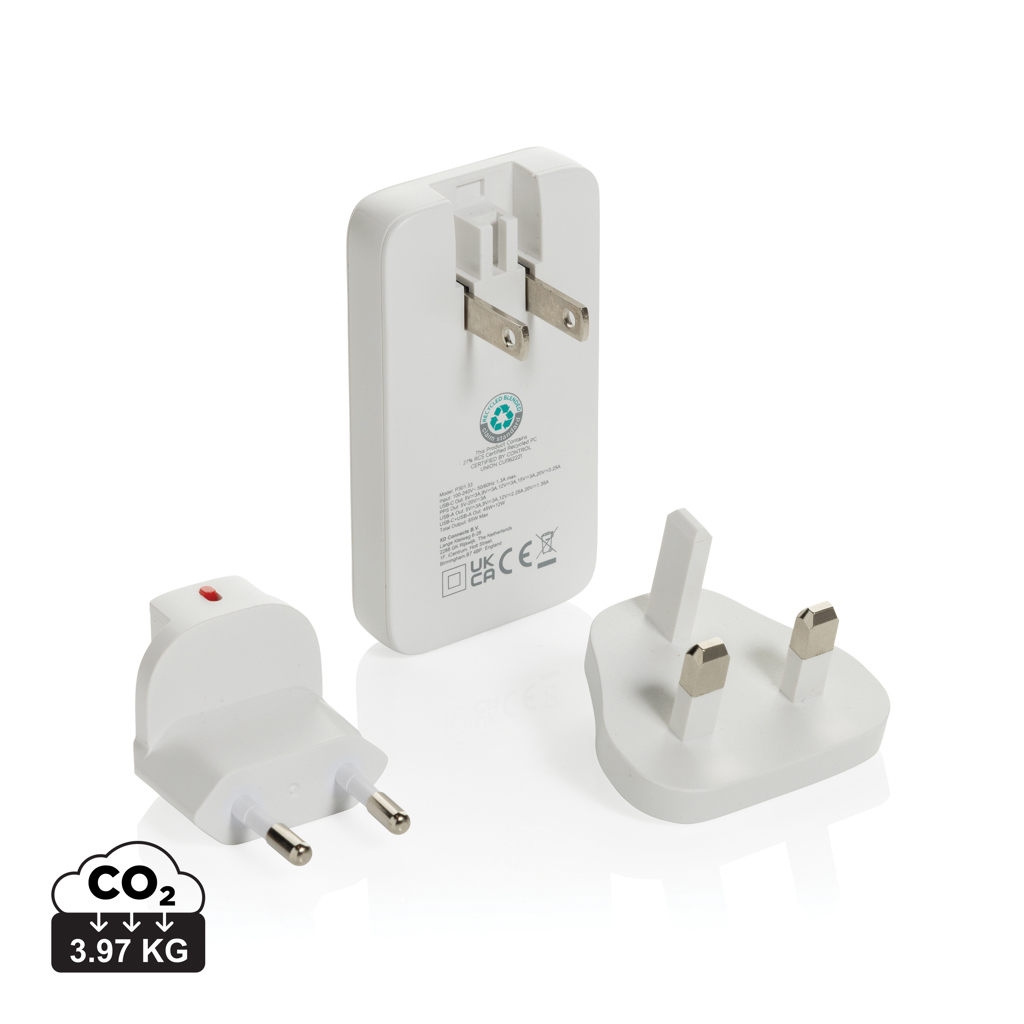 Chargeur secteur plat GaN 65 W à personnaliser Fluxo Blanc