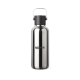 Bouteille isotherme en acier inoxydable argenté brillant, de forme cylindrique aux épaules arrondies, avec un bouchon noir et un Bouteille isotherme en acier inoxydable argenté brillant, de forme cylindrique aux épaules arrondies, avec un bouchon noir et un