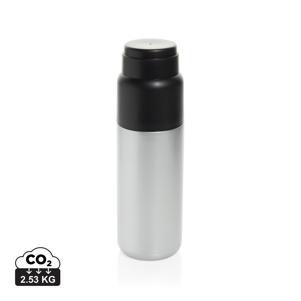 Bouteille isotherme publicitaire 500 ml avec tasse Thermocup Argent