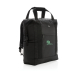 Sac isotherme XXL noir présenté de trois quarts, avec deux poignées renforcées, poche frontale zippée ornée d'un logo personnali
