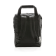 Vue arrière du sac isotherme noir équipé de deux bretelles rembourrées et réglables, d'un panneau dorsal en tissu maillé, de poi
