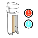 Illustration en coupe d'un mug isotherme à bouchon verrouillable, montrant les différentes couches de sa paroi. Deux pictogramme
