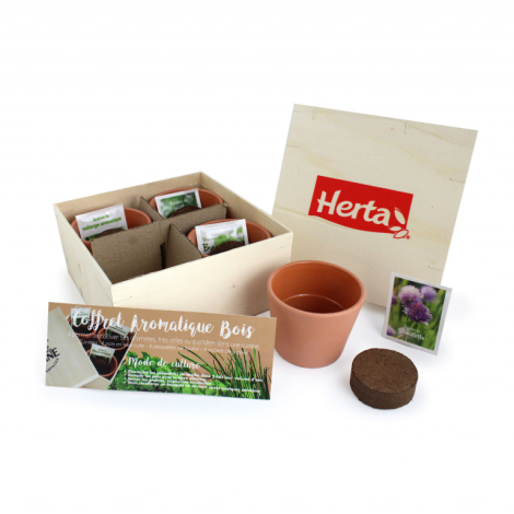 Kit de plantation - Coffret aromatique bois publicitaire