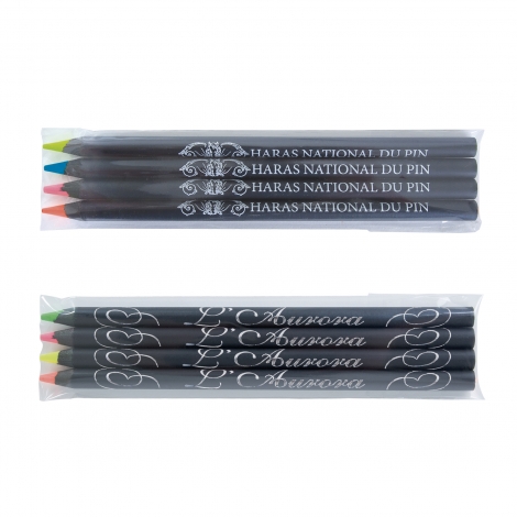 Sachet publicitaire de 4 crayons fluo Prestige 17.6 cm