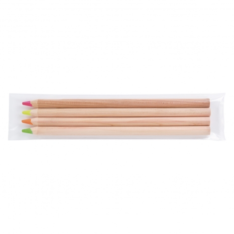 Sachet publicitaire de 4 crayons fluo Prestige 17.6 cm