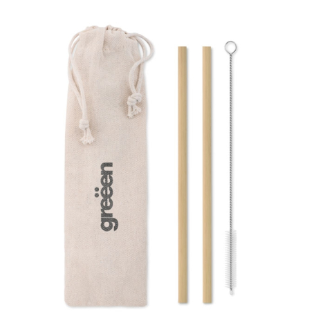 2 pailles publicitaires et réutilisables en bambou - Natural Straw