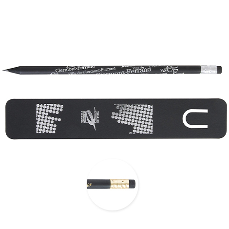 Marque-page publicitaire et crayon Prestige Black - 17,6 cm