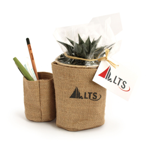 Pots en jute publicitaire avec plante