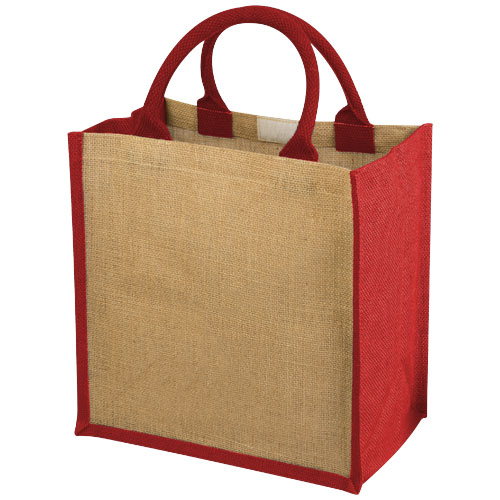 Sac fourre-tout publicitaire en jute - CHENNAI Naturel/Rouge