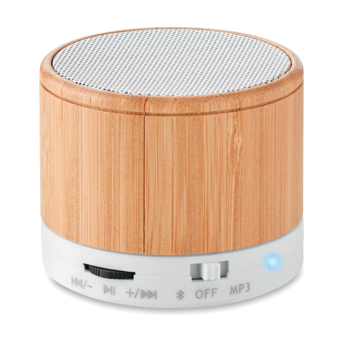 Mini enceinte bambou publicitaire 3W - Round Blanc